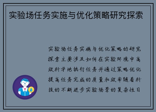 实验场任务实施与优化策略研究探索